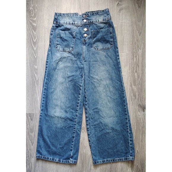 Marfinno Wide Leg Jeans Size‎ 36 High Rise Button Fly Front Patch Pockets *READ* - Picture 1 of 11